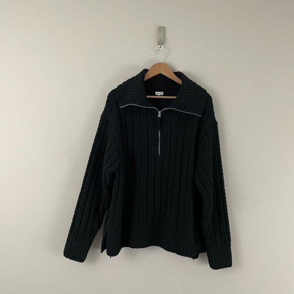 Aerie Cable Car Chenille Quarter Zip Sweater in Black Size XL - Picture 1 of 6